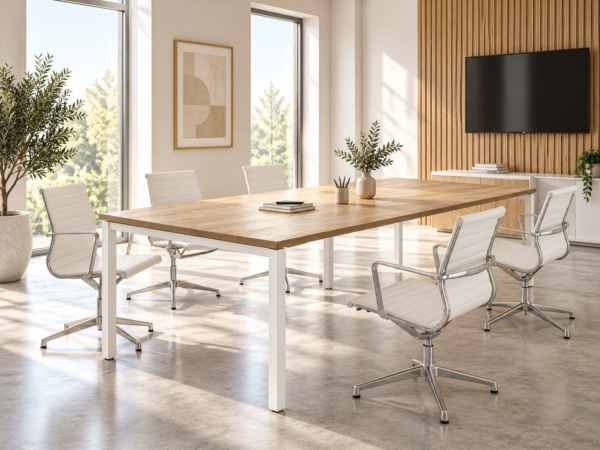 Grande table de réunion professionnelle avec plateau bois
